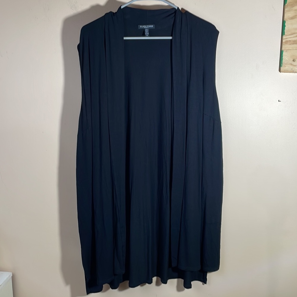 Eileen Fisher black sleeveless open cardigan